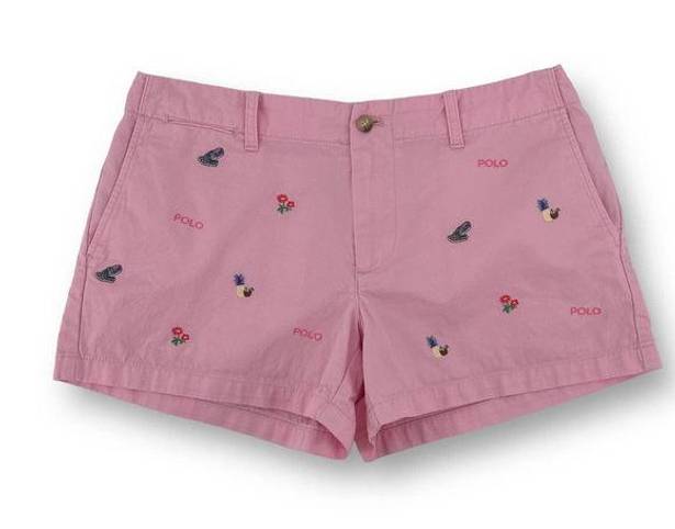 Polo  Ralph Lauren Embroidered Pineapple Shoe Pink Chino Shorts Size 2 3"