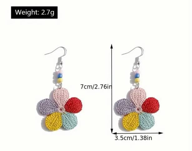 Petal Braided Colorful Five- Flower Beaded Earrings