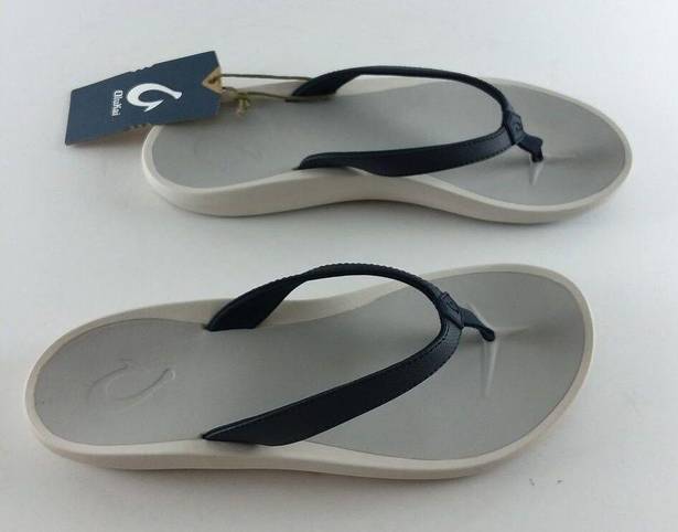 Olukai NEW  Pi’oe W 11 Beach Pool Sandals Flip Flop Slippers Trench Blue/Mst Grey