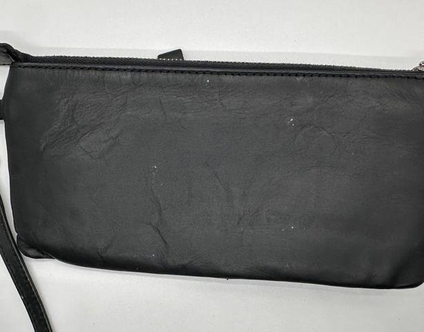 Pendleton  Black Leather Zip Wallet Clutch Wristlet Wool Accent 4.5 × 9"