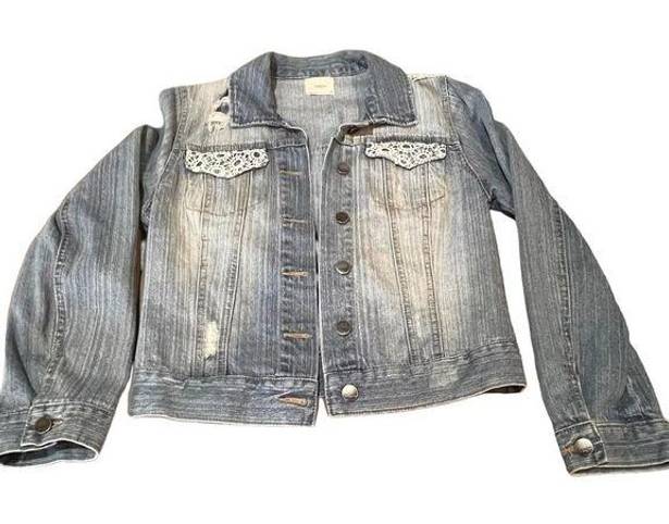Harper  Women Denim Lace Distressed Jean Jacket Size Medium