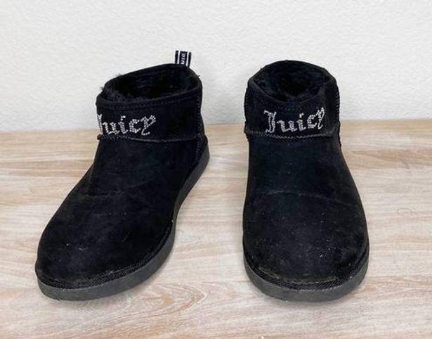 Juicy Couture  black rhimestone jewel ankle furry booties size 7