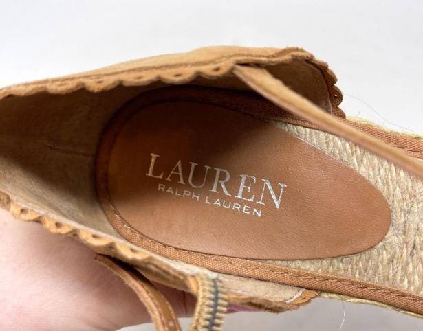 Ralph Lauren  "Chrissie" Womens Tan Genuine Suede Sandal Wedge Heels Size 9