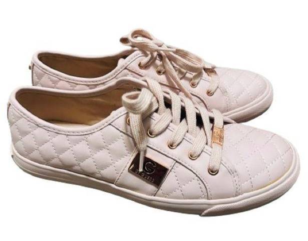 Guess G by  Pink Blush Lace Up Leather Quilted Sneakers Shoes Flats Size 9