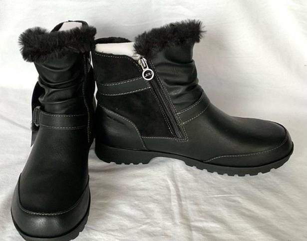 Jambu  Black Waterproof Boots Side Zip Booties Indiana Sz 10 Faux Fur Trim New