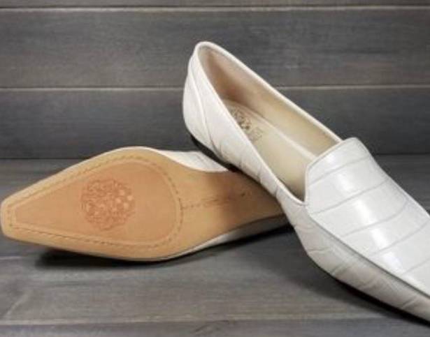 Vince Camuto Kallassa Off White Croc Embossed Square Toe Leather Loafers Size 10