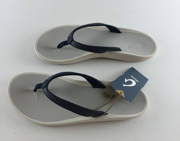 Olukai NEW  Pi’oe W 11 Beach Pool Sandals Flip Flop Slippers Trench Blue/Mst Grey