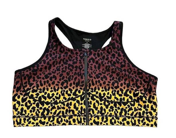 Torrid  Active Low-Impact Wireless Zip-Front Sports Bra Size 4 4X Leopard Black