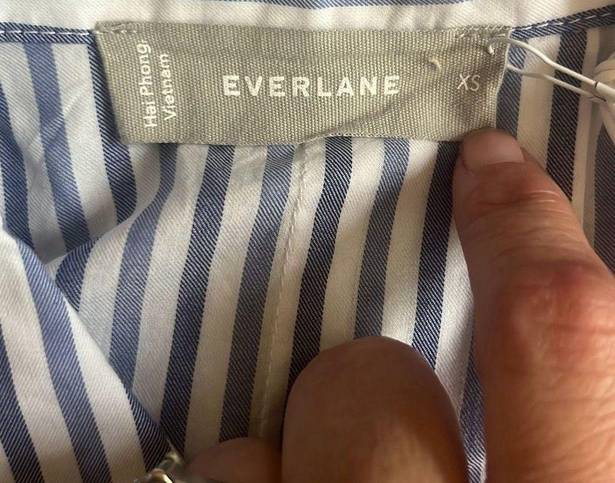 Everlane  Womens XS Button Front Boxy Pajama Top Blue Stripe Long Sleeve NWT