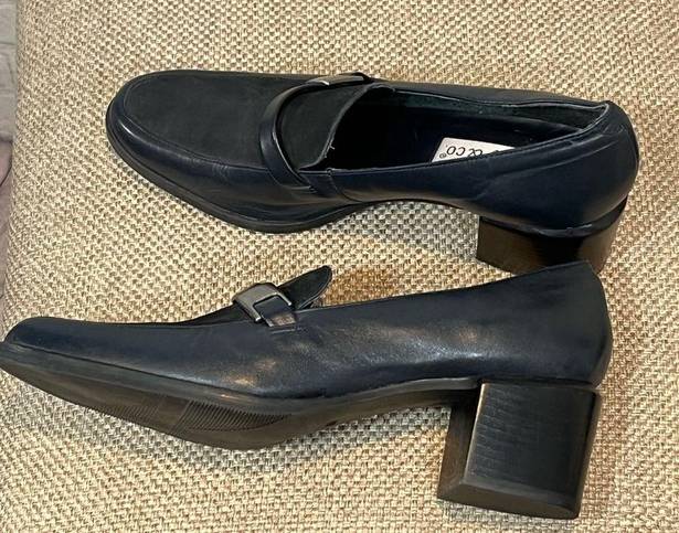 Krass&co WESLEY &  Navy Blue Heeled Leather Loafers with Buckle-8