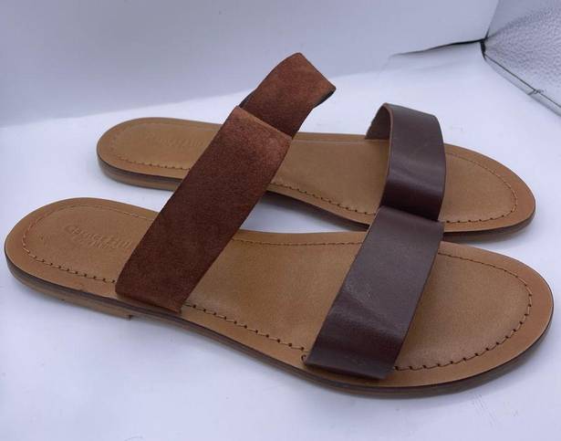 Garnet Hill suede leather double strap brown slide sandals women Size 9 1/2