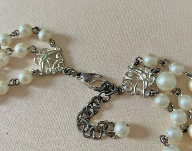 American Vintage Vintage “Esme” Three Strand Pearl Chain Silver Necklace 19” Classic Feminine