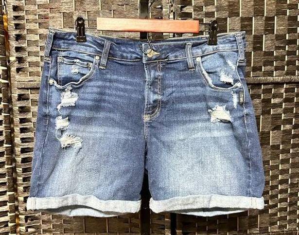 Silver Jeans  Co. Denim distressed shorts cuffed pockets stretchy size 14
