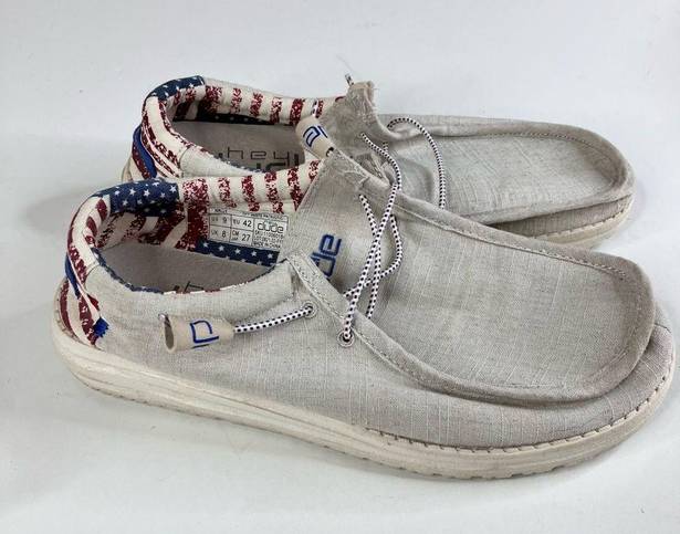 Hey Dude  Wally off white patriotic slip on loafers lightweight size 9