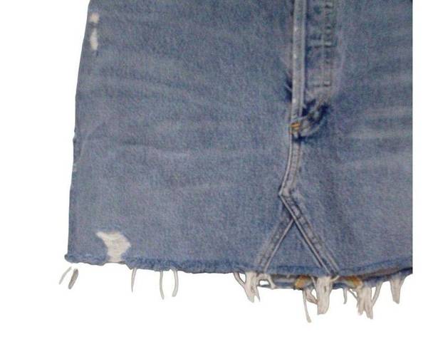 AGOLDE  light wash distressed frayed festival denim button fly mini skirt size 27