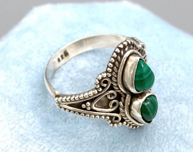 Sterling Silver Vintage Style Genuine Malachite Ring - Sz 6