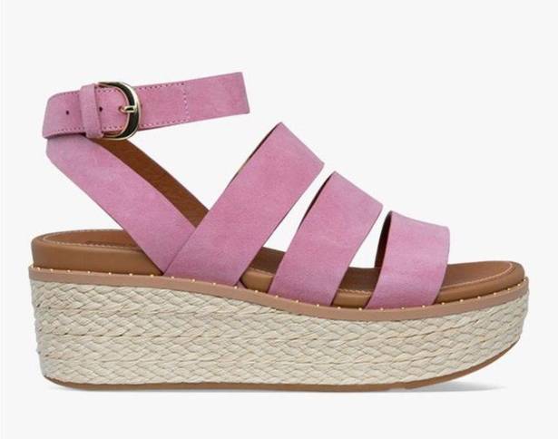 FitFlop  Eloise Back Strap Espadrille Leather Suede Wedge Sandals Heather Sz 8