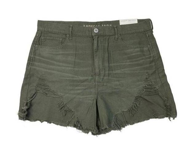 American Eagle New  Highest Rise Mom Shorts Womens 16/33 Green Raw Chewed Hem