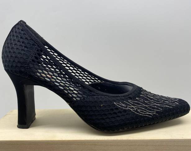 Wild Rose Womens Vintage Black Heel Shoes Size 8.5 Fishnet