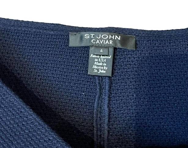 St. John  Caviar Women's Mini Skirt Knitted Wool A-Line Side Zip Navy Blue Size 4