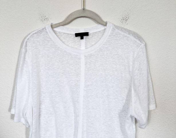 The Range [] White Linen Blend Crew Neck Asymmetrical Hem Cut Off T-Shirt Large