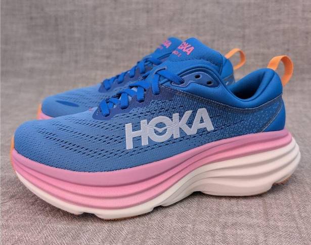 Hoka ONE ONE Bondi 8 Coastal Sky All Aboard Blue Pink Womens Sneaker 5D WIDE