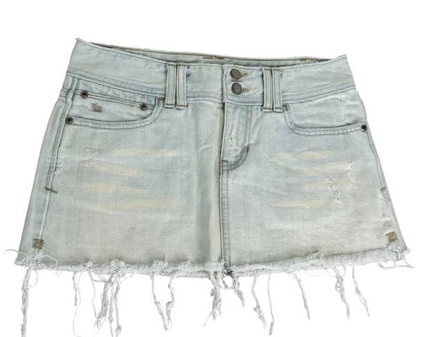 Abercrombie & Fitch Vintage  Light Wash Low Rise Distressed Denim Micro Skirt Y2K