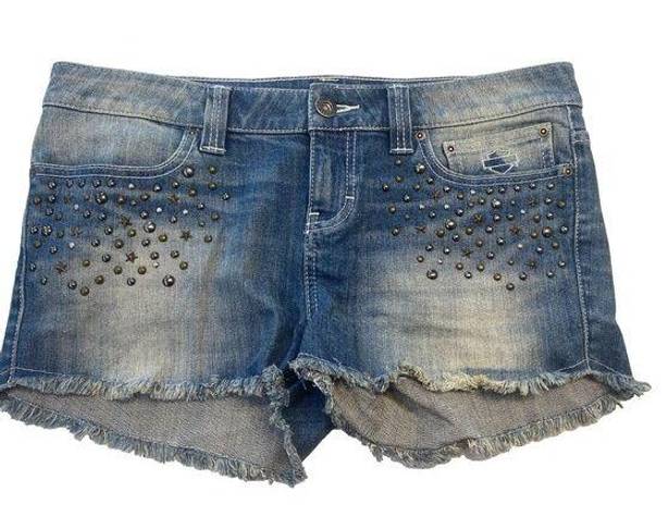 Harley Davidson  Women's Stud & Stars Denim Jean Shorts Raw Hem Size 12