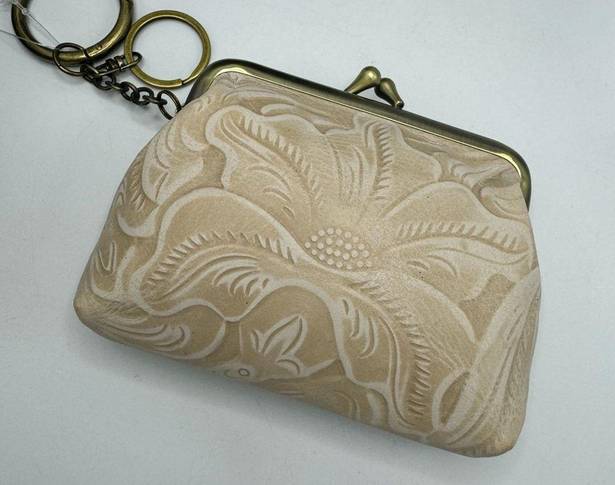 Patricia Nash  Chalk White Embossed Leather Coin Purse Key NEW Kiss lock