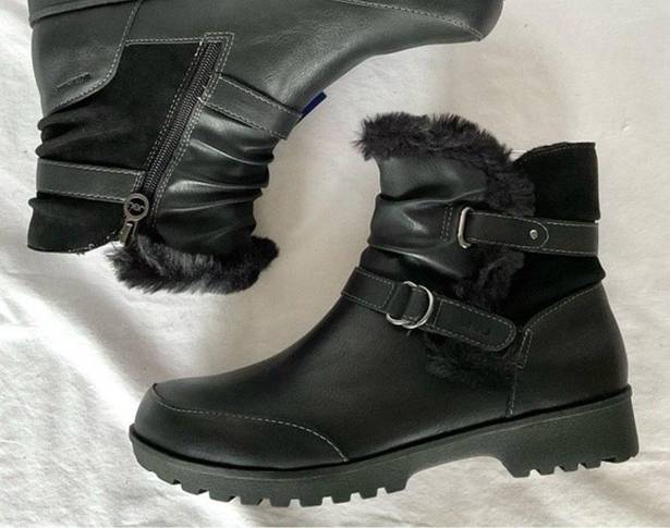 Jambu  Black Waterproof Boots Side Zip Booties Indiana Sz 10 Faux Fur Trim New