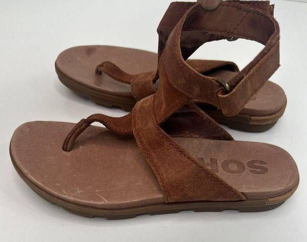 Sorel  Torpeda Ankle Strap Sandals Rustic Brown Leather Thong Gladiator Women's 8