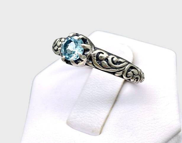 Sterling Silver Handcrafted Genuine Blue Topaz Ring - Sz 9