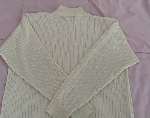 Alfred Dunner Petite Alfred Dunner Vintage Wool Blend Ivory Cottagecore Coastal Cable Knit Turtleneck Sweater, size L Petite 