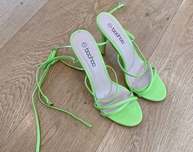 Boohoo  Skinny Strap Wrap Up Stiletto Heels in Lime Green Size 6