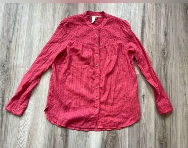 Pilcro  2 Pink Floral Lace Button Down Blouse