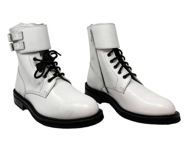 ALLSAINTS  Brigade White Leather Combat Buckle Lace Up Ankle Strap Boot EU 36