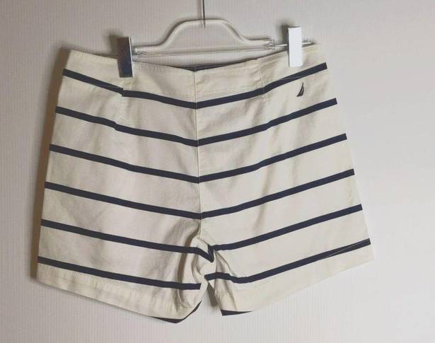 Nautica  Cotton Stretch Twill Shorts White with  Blue Stripes Women's Size 8 NWT