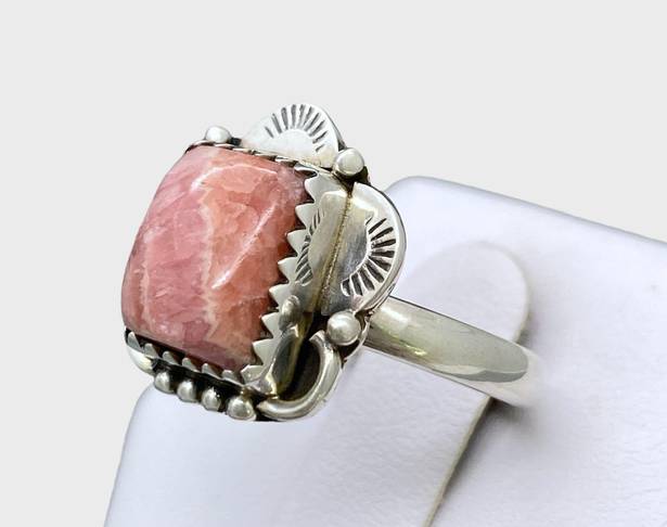 Sterling Silver Native Made  Rhodochrosite Ring - Sz 7