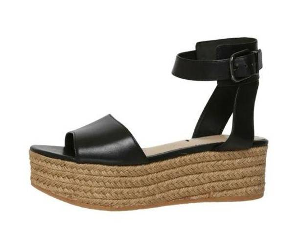 Via Spiga  Nemy Black Leather Ankle Strap Platform Espadrilles Sandals, 9