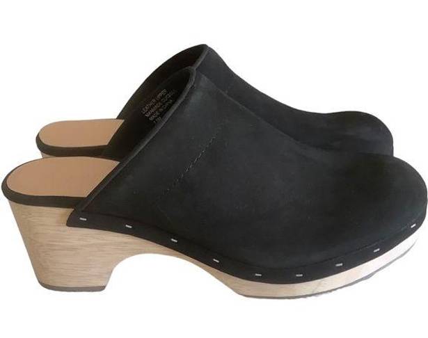 Loft Ann Taylor  transitional clog missy black suede wood heel womens 7.5 slip on