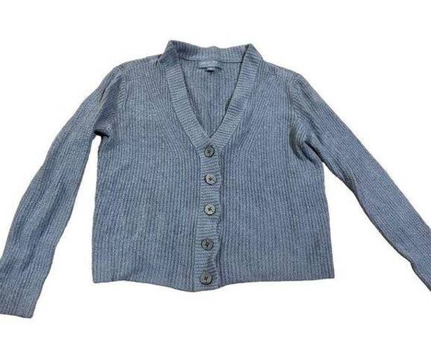 Barefoot Dreams  Cozychic lite cropped short line button down blue cardigan size