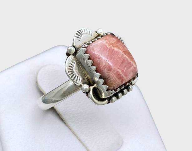 Sterling Silver Native Made  Rhodochrosite Ring - Sz 7