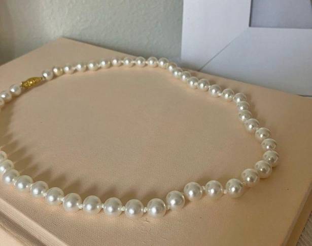 American Vintage Vintage “Clementine” White Knotted Pearl Necklace 19” Gold Marquis Fishhook Classic