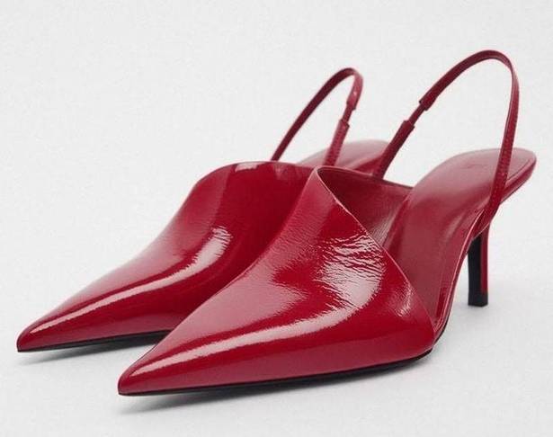 ZARA Red Asymmetrical Sling Back Mules