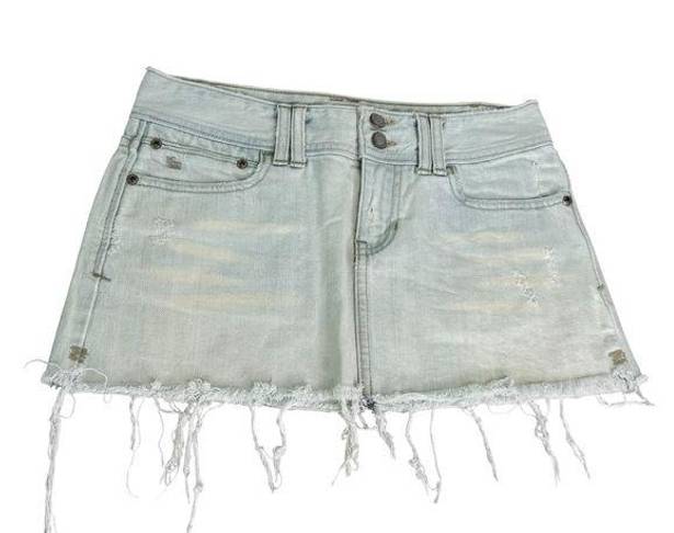 Abercrombie & Fitch Vintage  Light Wash Low Rise Distressed Denim Micro Skirt Y2K