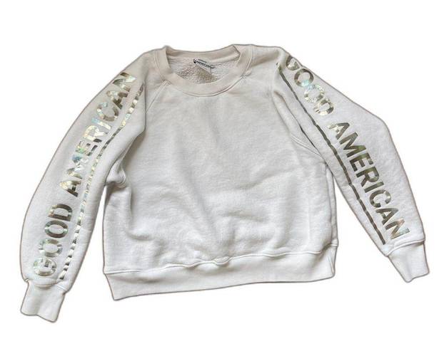 Good American  White Holographic Crewneck Pullover Sweatshirt Size 4