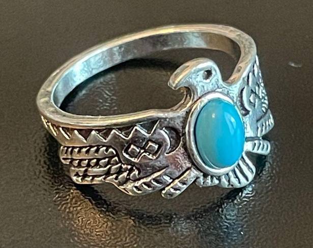 Turquoise stone eagle silver plated ring size 7