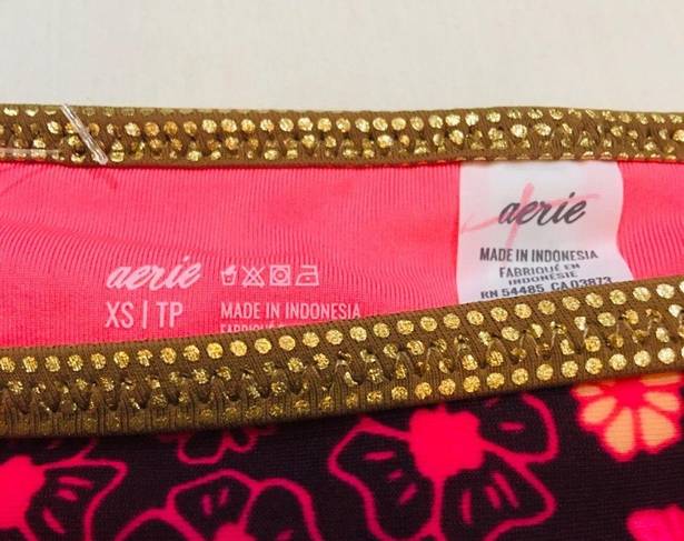 Aerie NWT XS  Pink and Gold Floral Bikini Panties with Hip Ties