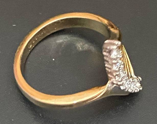 Vintage 18K HGE Gold plated Clear Stone Fan Ring Size 7