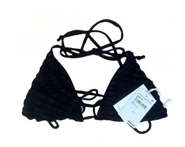 Good American NWT  Black Jacquard Wave Check Tiny Ties Bikini Top Size X-1